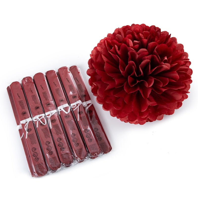 Weven 12" Burgundy Tissue Pom Poms DIY Hanging Paper Flower Balls for Bridal Shower Birthday Party Wedding Backdrop Dessert Table Decoration Supplies, Pack of 12 - Image 2